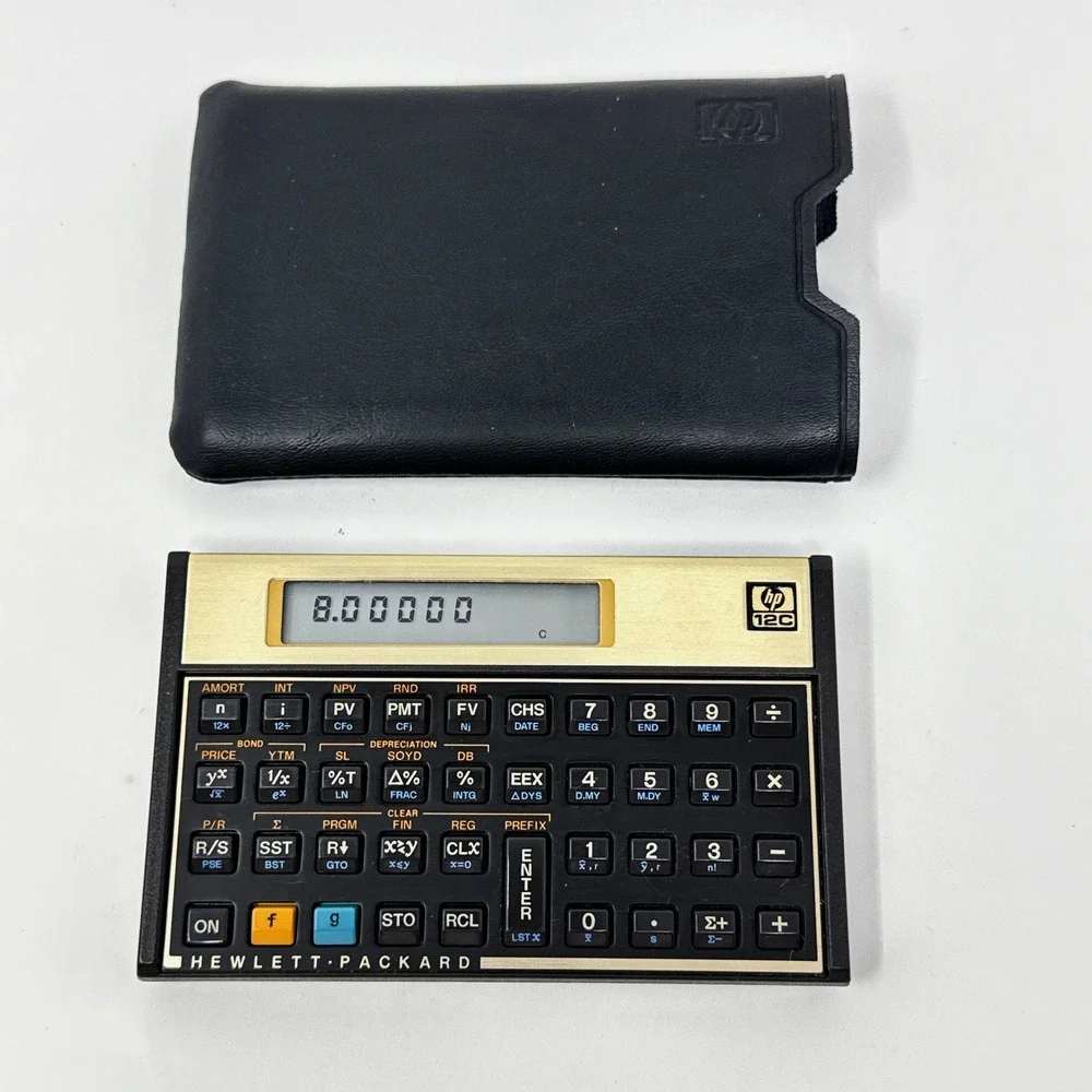 HP 12C Financial Calculator with Case Hewlett Packard Vintage Gold, Tested